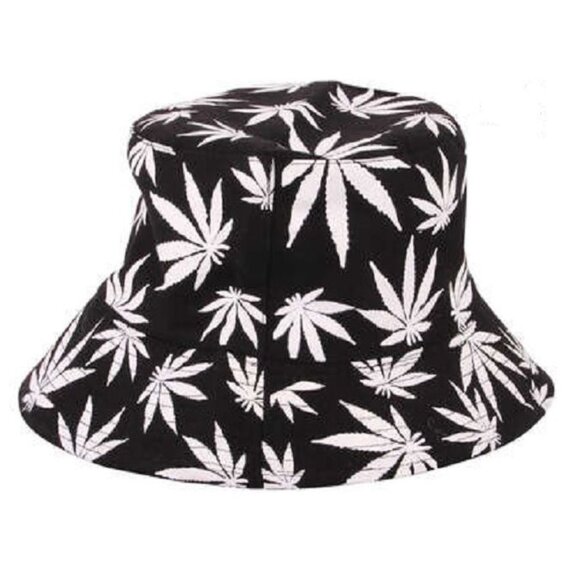Unbranded Other - New Pot Leaves Bucket Hat Adult One Size Summer Smoke Weed Black Marijuana Leaf